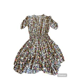 Shoshanna Rena Mini Dress Size 8 Navy Pink Floral Ruffle Flutter Sleeve-EUC